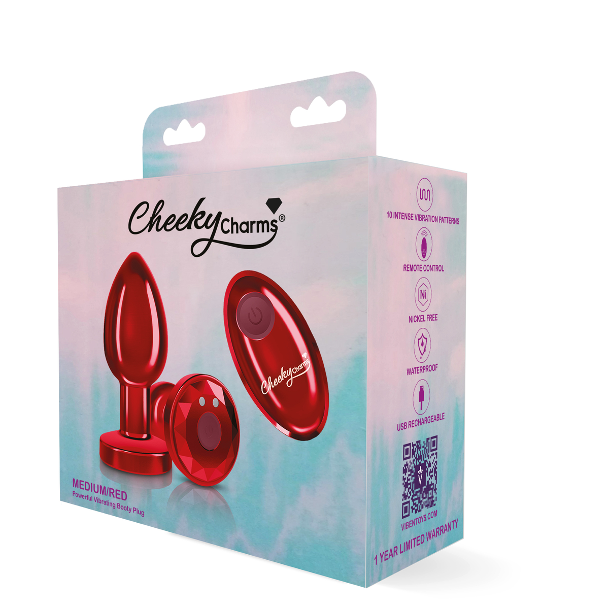 Cheeky Charms Red Vibrating Metal Butt Plug Small > Anal Range > Vibrating Butt Plugs