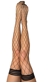 Kixies Michelle Large Diamond Fishnet Thigh Highs Size C Black > Clothes > Hosiery > Stockings