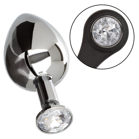 Star Fucker XL Teardrop Plug Black Silicone and Silver Metal Dual Enhancer with Sparkling Gem Accent > Anal Range > Prostate Plugs