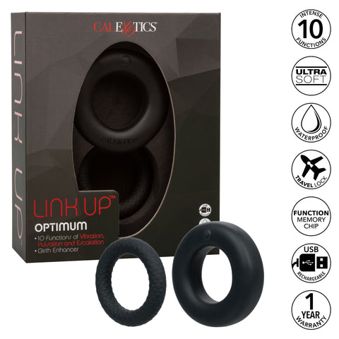 Link Up Optimum Black Dual-Density Silicone Vibrating Enhancer and Ultra-Soft Textured Support Ring > Cock Ring > Vibrating