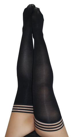 Kixies DanaLynn Black Ribbed Thigh High Stockings Size D Hosiery
