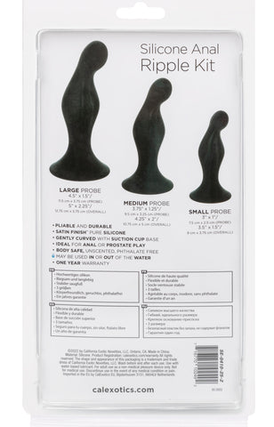 Silicone Anal Ripple Kit Set of 3 Black Graduated Curved Anal Plugs with Suction Cup Base > Anal Range > Butt Plug Kits