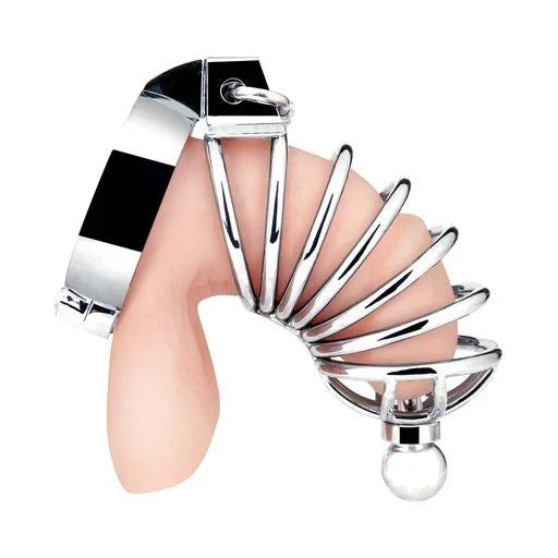 Blue Line Urethral Play Cock Cage Metal Ring – Firm Bulb Metal Cock Cage > Bondage Gear > Male Chastity