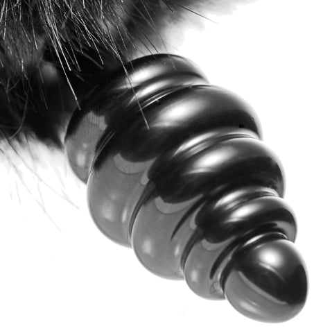 Black Bunny Tail Anal Plug with Fuzzy Tail and Tapered Tip Tails