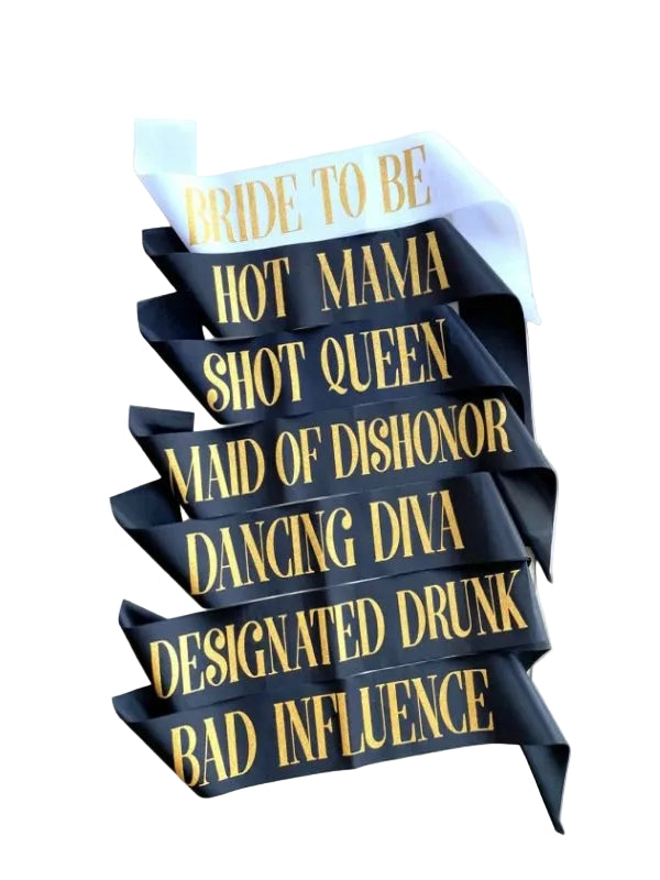 Thirsty Girls Seven Piece Satin Hen Night Sash Set > Novelties > Bachelor & Bachelorette Items