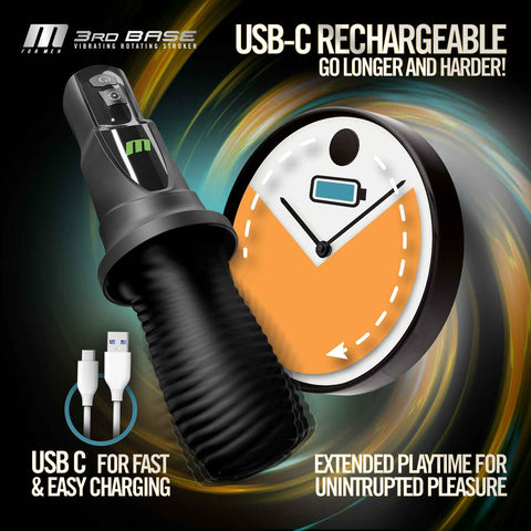 M For Men 3rd Base Oral Stroker Black Ergonomic Handle Adult Intimacy Toy Strokers - Manual