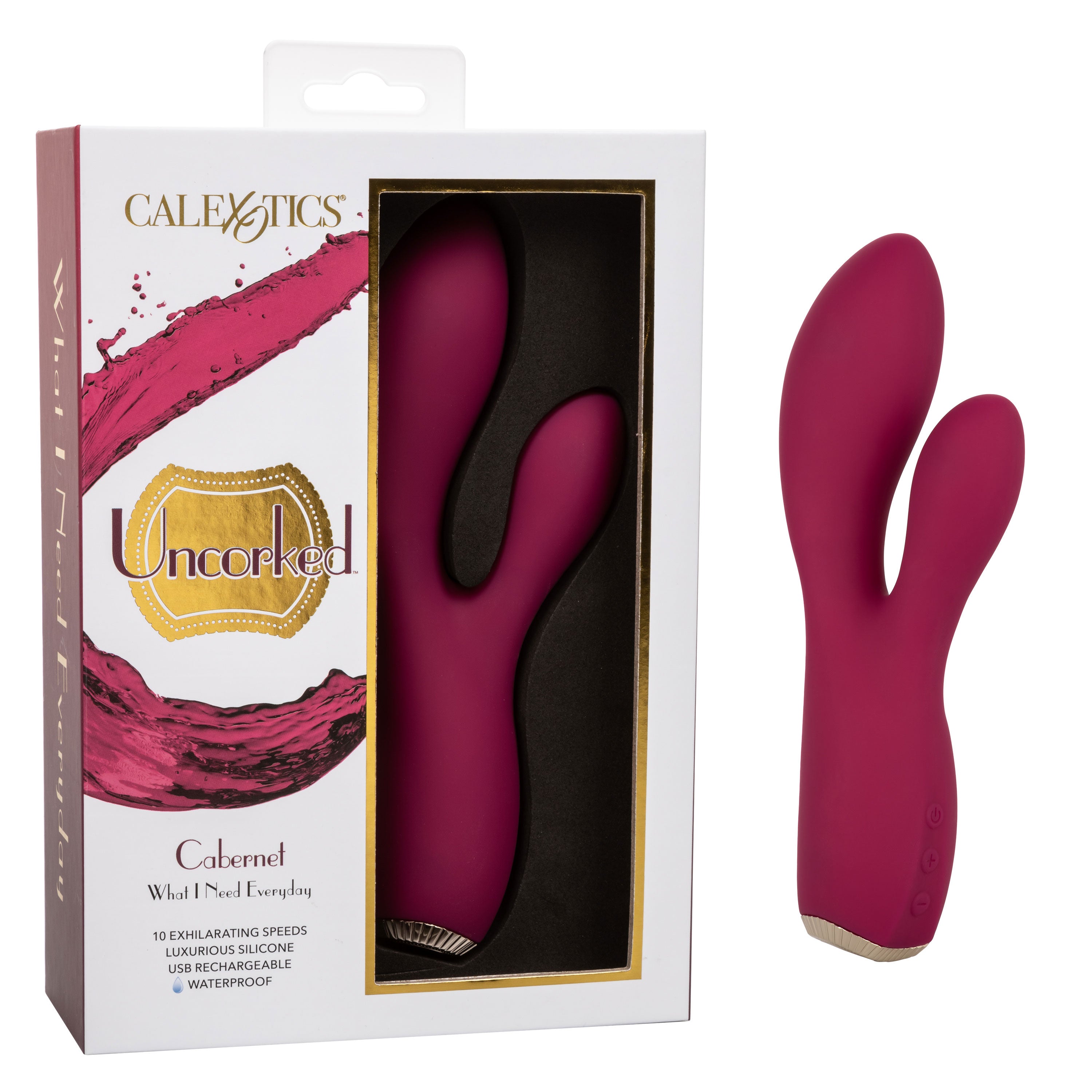 Uncorked Cabernet Dual Massager in Deep Wine Red with 10 Speeds and Silicone Vibrator > Vibrators > Ladies > Rabbit
