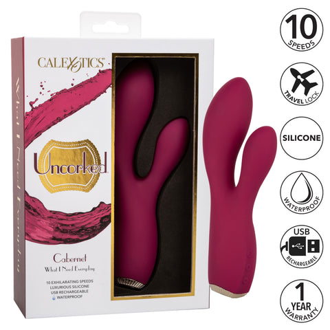 Uncorked Cabernet Dual Massager in Deep Wine Red with 10 Speeds and Silicone Vibrator > Vibrators > Ladies > Rabbit