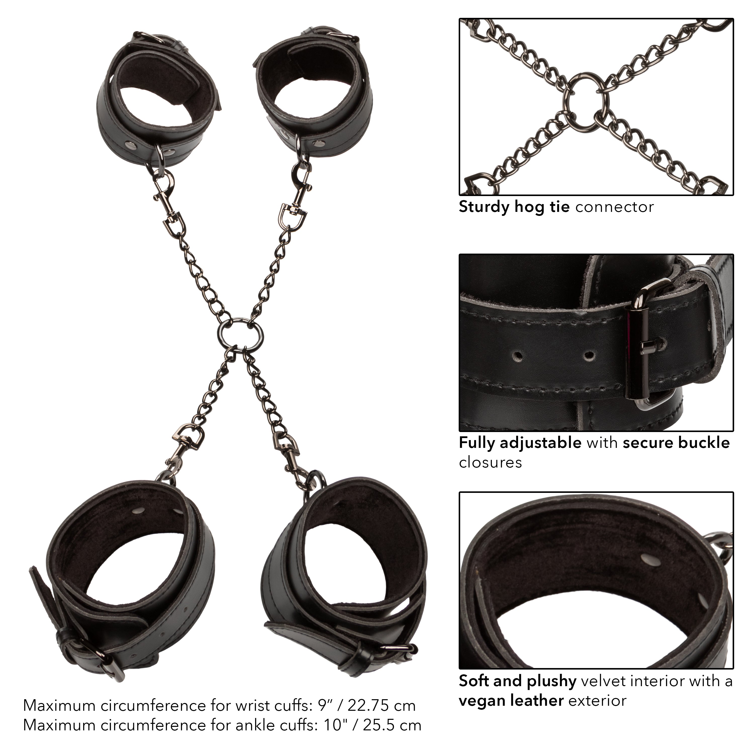 Euphoria Collection Black Hog Tie with Adjustable Velvet and Vegan Leather Cuffs, 9 to 10 Inch Circumference > Bondage Gear > Restraints