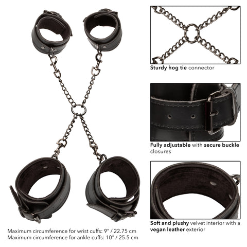 Euphoria Collection Black Hog Tie with Adjustable Velvet and Vegan Leather Cuffs, 9 to 10 Inch Circumference > Bondage Gear > Restraints