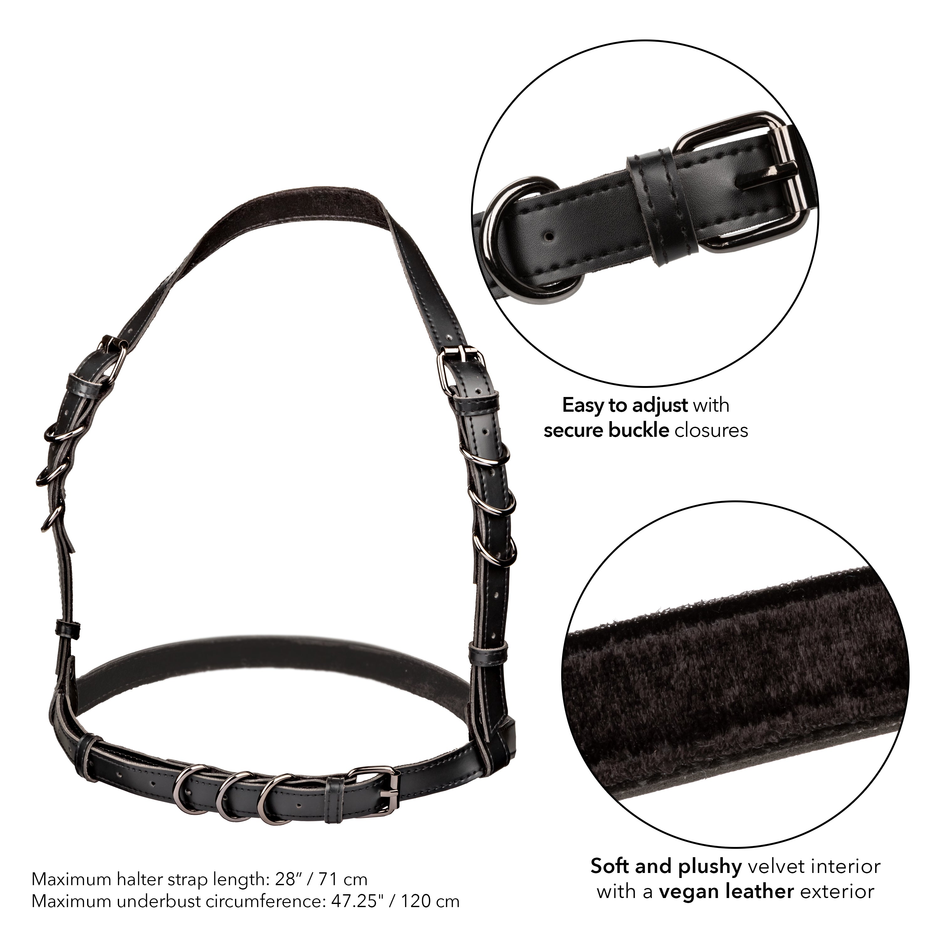 Euphoria Collection Plus Size Black Halter Buckle Harness with Velvet Interior and Vegan Leather Exterior Black Curvy Size > Clothes > Womens Harnesses