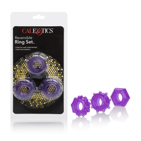 Reversible Ring Set Purple 3-Piece Stretchy Erection Enhancers with Textured Ridges and Grooves COCK RING Set