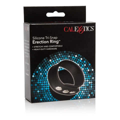 Silicone Tri-Snap Erection Ring Black with Adjustable Heavy-Duty Hardware COCK RINGS Adjustable