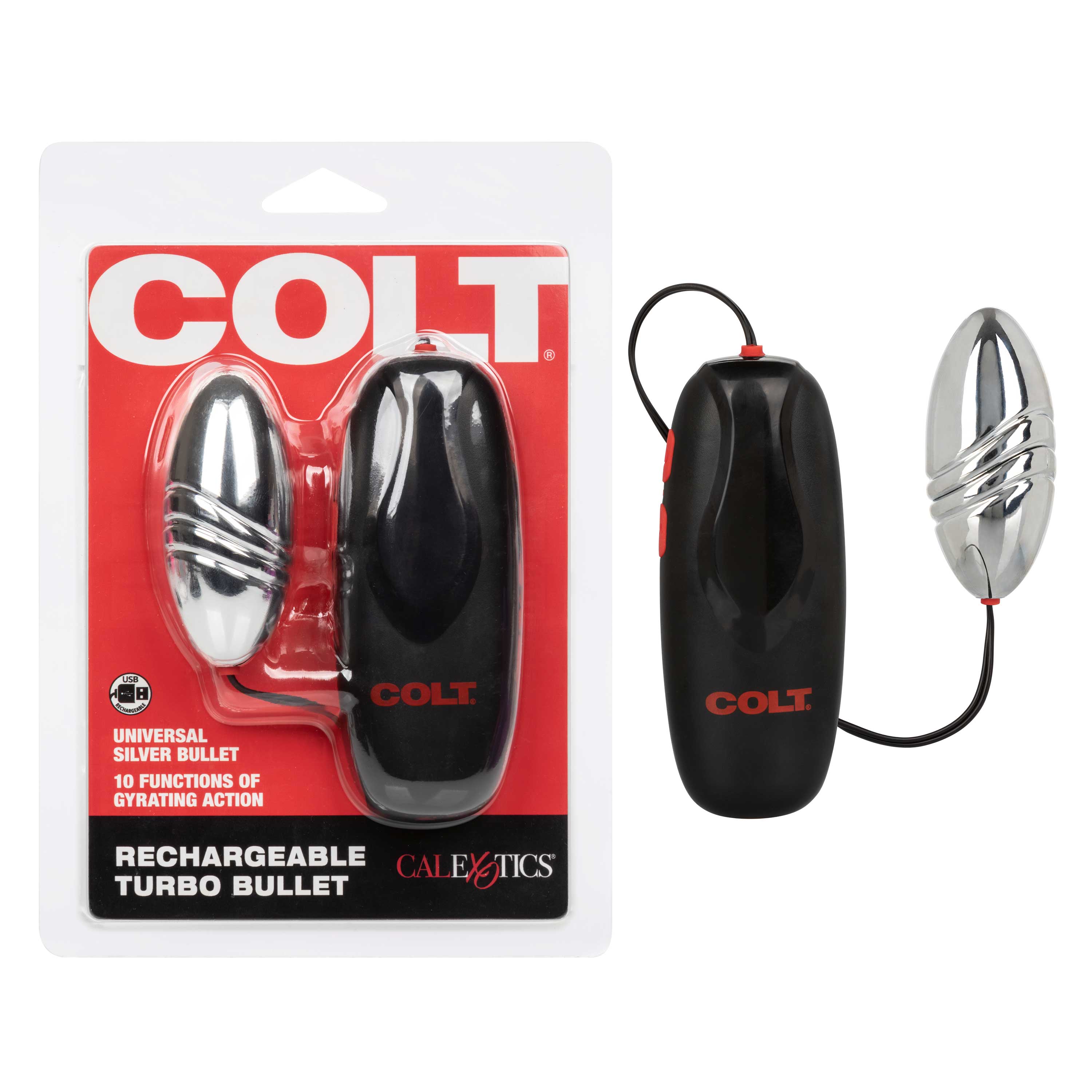 Colt Rechargeable Turbo Bullet Silver with 10 Functions and USB Charging BULLETS