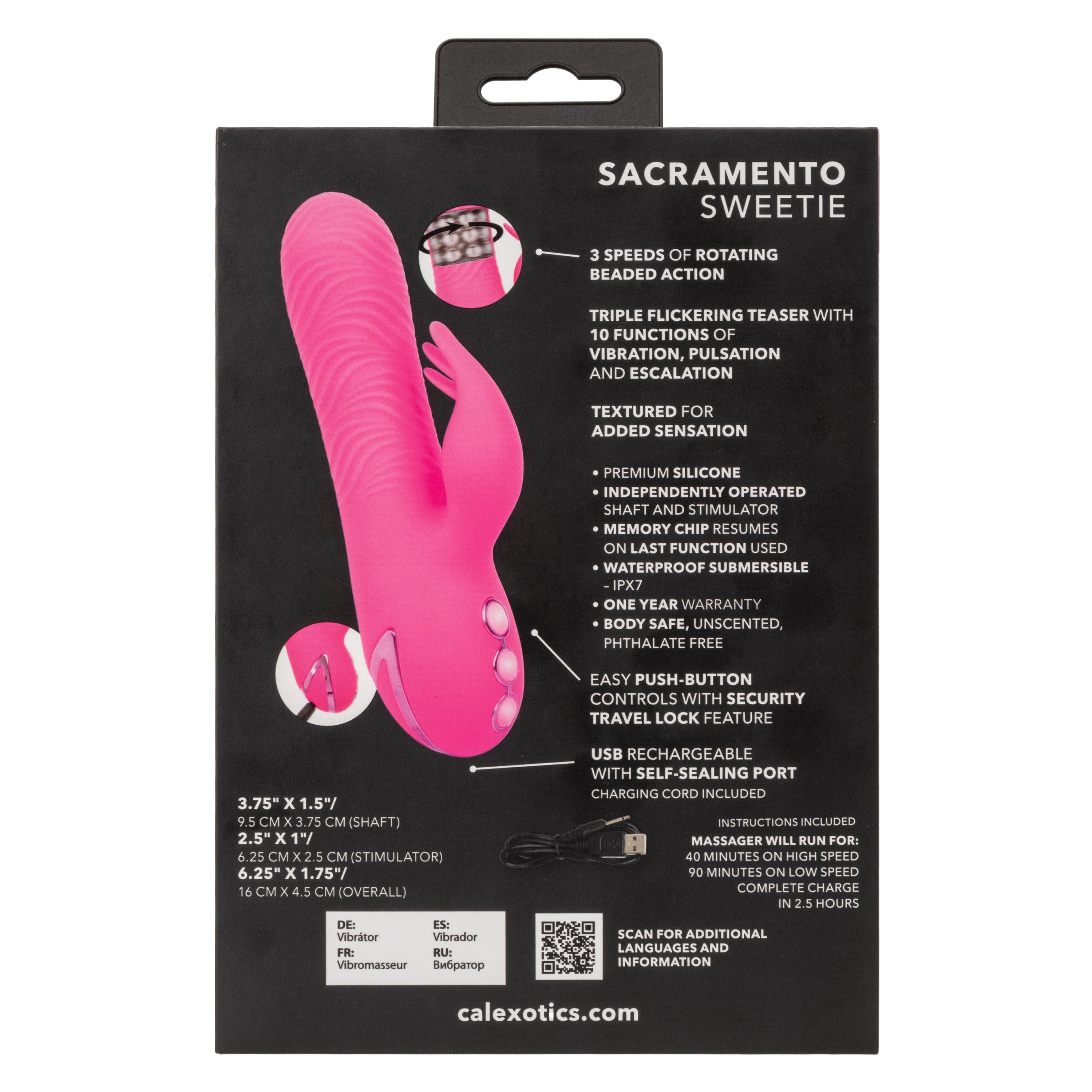 California Dreaming Sacramento Sweetie Pink Dual Stimulator with Rotating Beads and 10 Vibration Modes > Vibrators > Ladies > Rabbit
