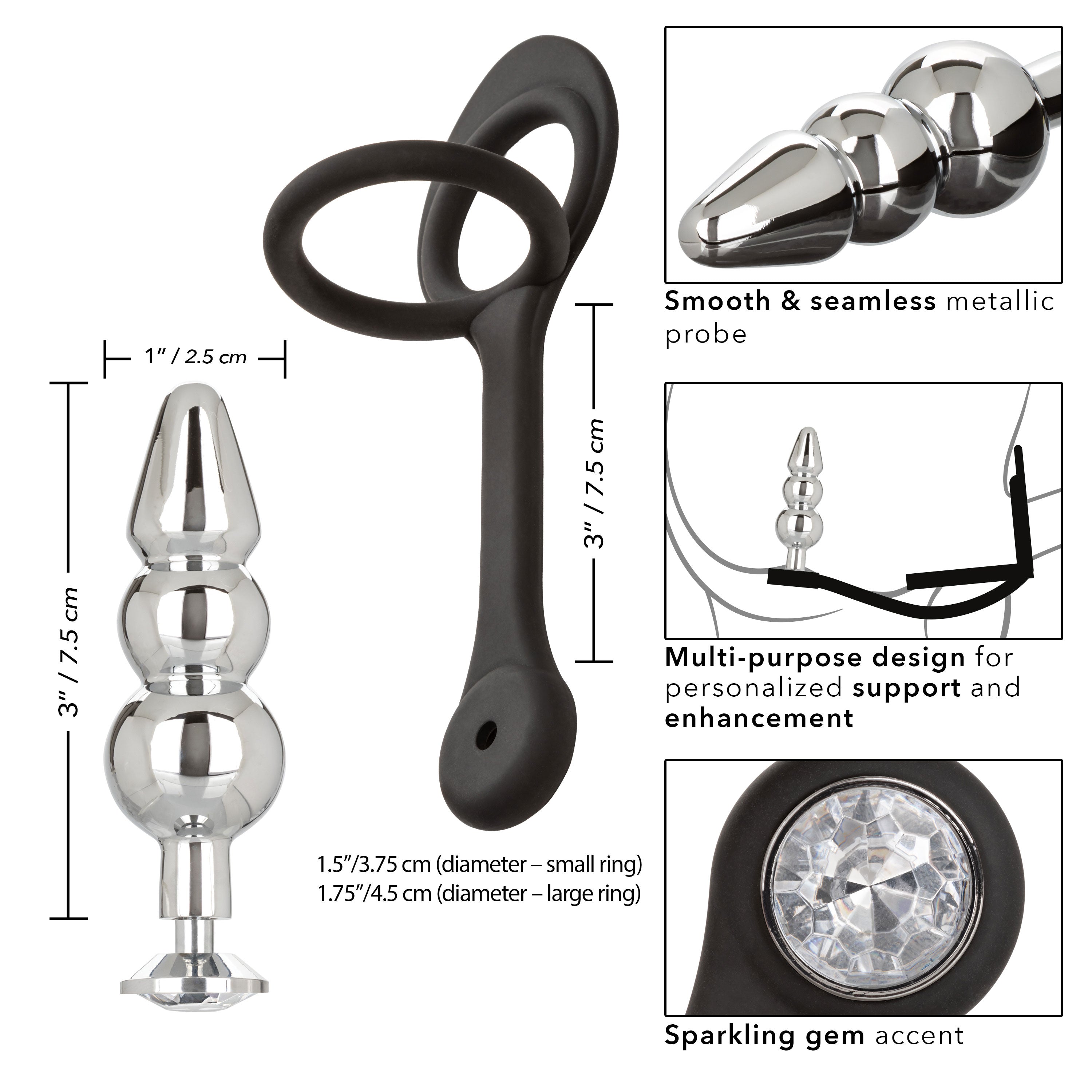 Star Fucker Beaded Plug With Stretchy Black Silicone Dual Enhancer and Silver Metal Probe > Anal Range > Prostate Plugs