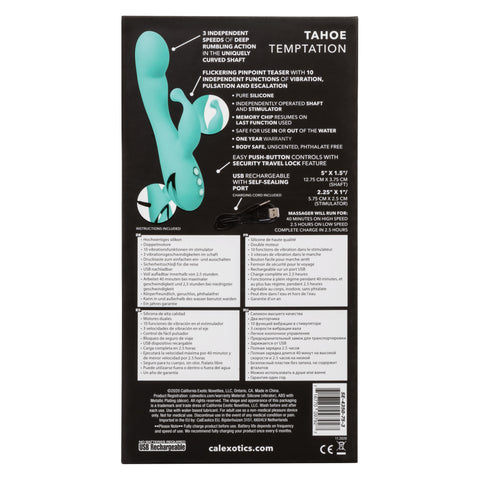 California Dreaming Tahoe Temptation Silicone Massager in Aqua Blue with Dual Vibration and Pinpoint Teaser Default Title > Vibrators > Ladies > Rabbit