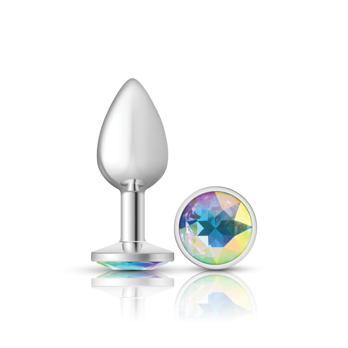 Cheeky Charms Round Jewel Butt Plug – Gunmetal or Silver, Metal Anal Plug with Gem (Small, Medium, Large) Silver Clear Iridescent Jewel Small > Anal Range > Jewel Butt Plugs