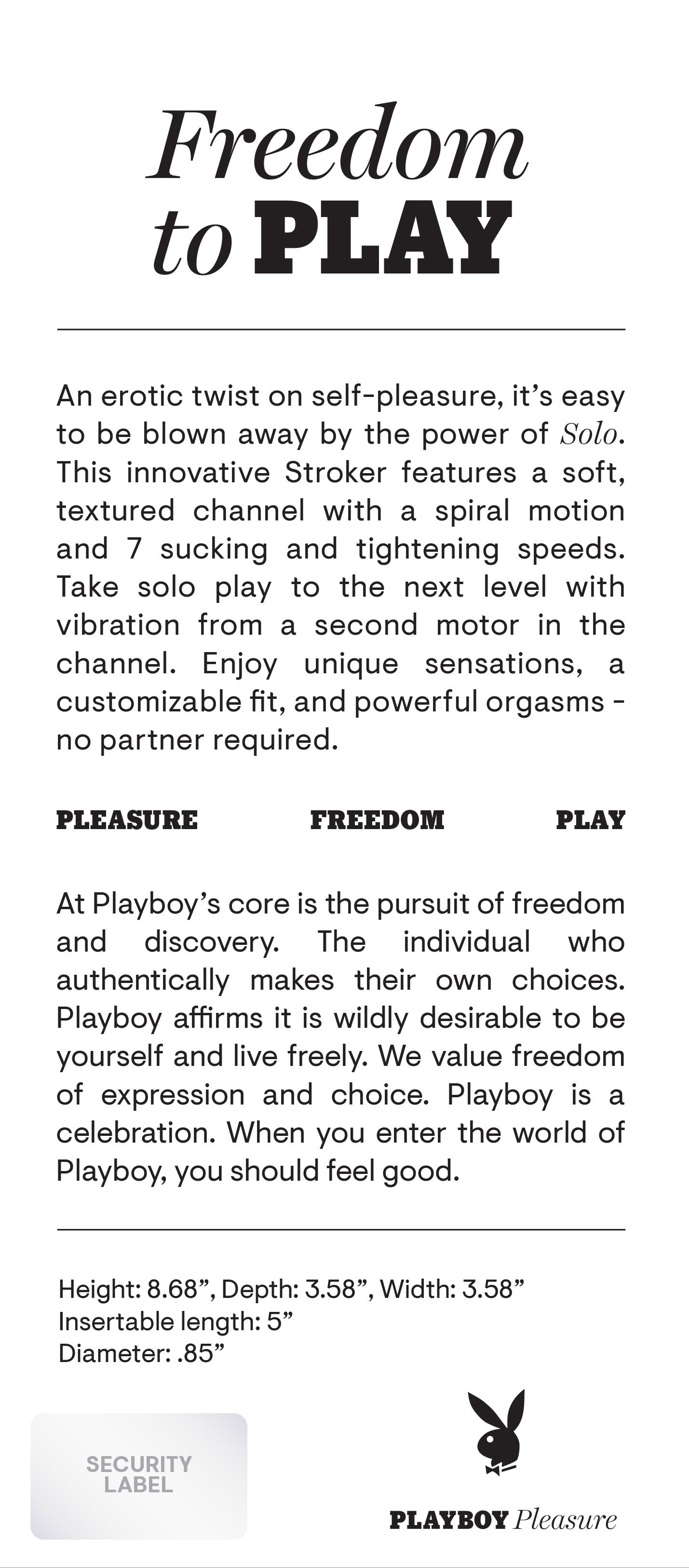 Playboy Pleasure SOLO Stroker with Vibrating Functions > Sex Toys For Men > Masturbators > Vibrating
