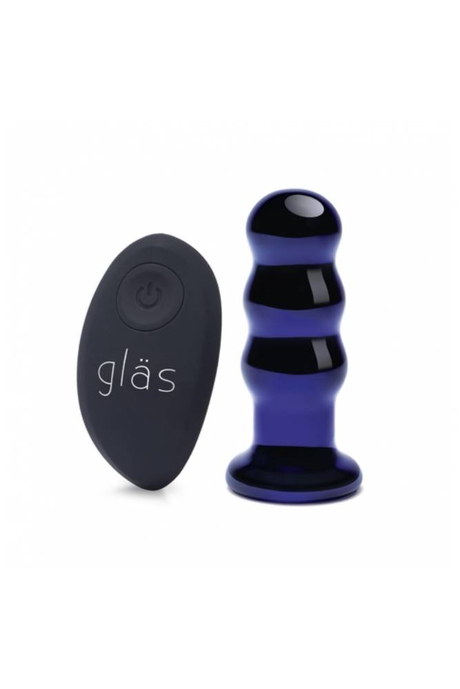 Gläs - 3.5 Rechargeable Remote Controlled Vibrating Beaded Butt Plug - Blue - Stag Shop