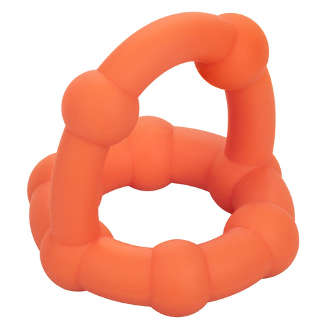 Alpha Liquid Silicone All Star Ring Orange Ultra Stretchy Dual Ring with Beaded Accents and Built-In Scrotum Support COCK RINGS