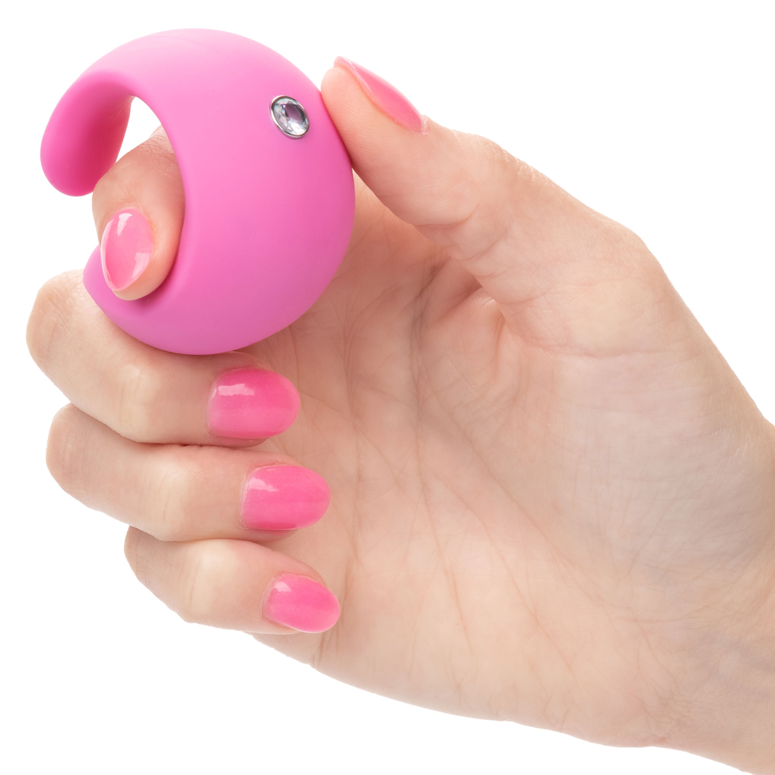 LuvMor "O"s Pink Mini Curved Massager with 10 Speeds, Liquid Silicone, USB Rechargeable, Waterproof Finger Stimulator