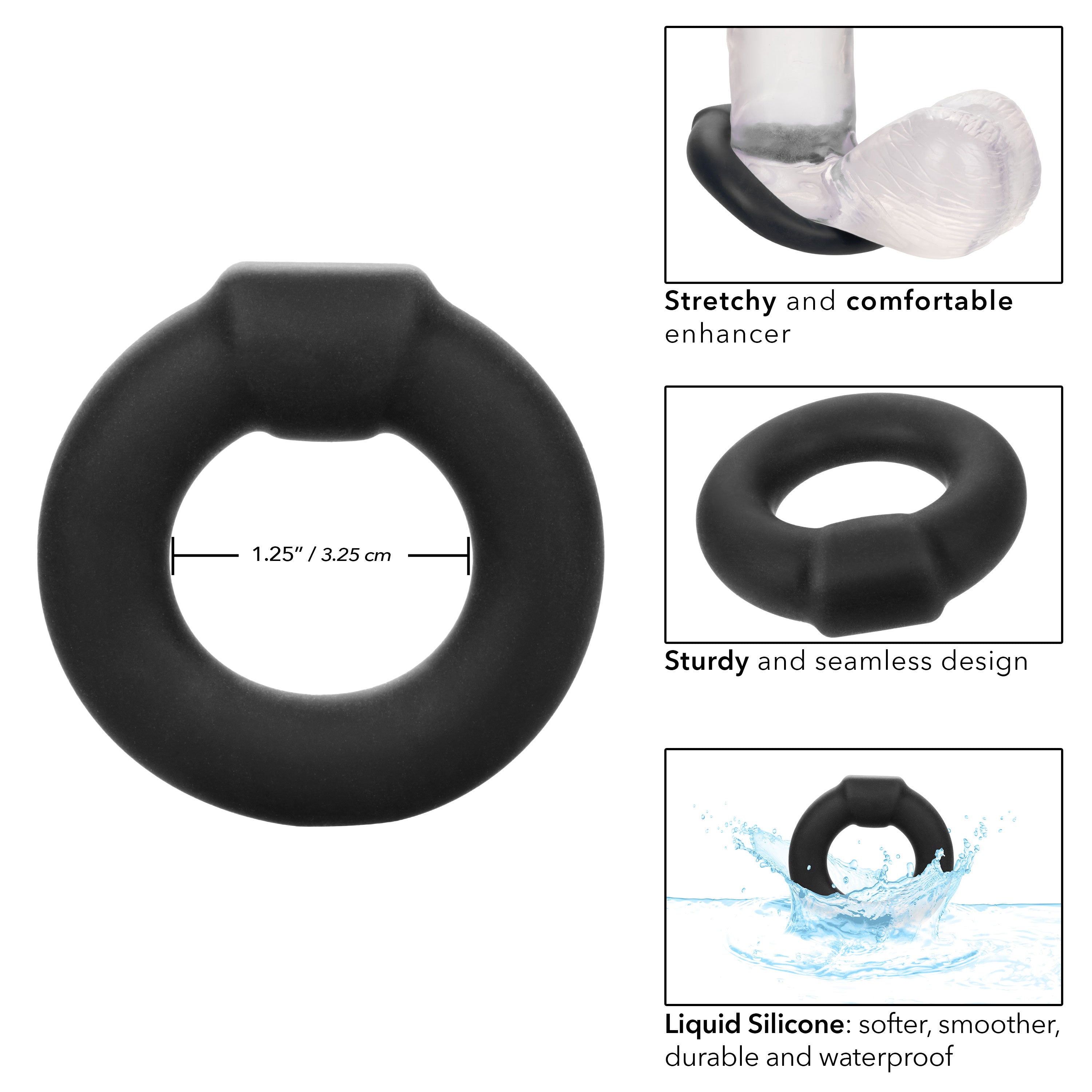Alpha Liquid Silicone Optimum Ring Ultra Stretchy Black Size Medium > Cock Ring > Single