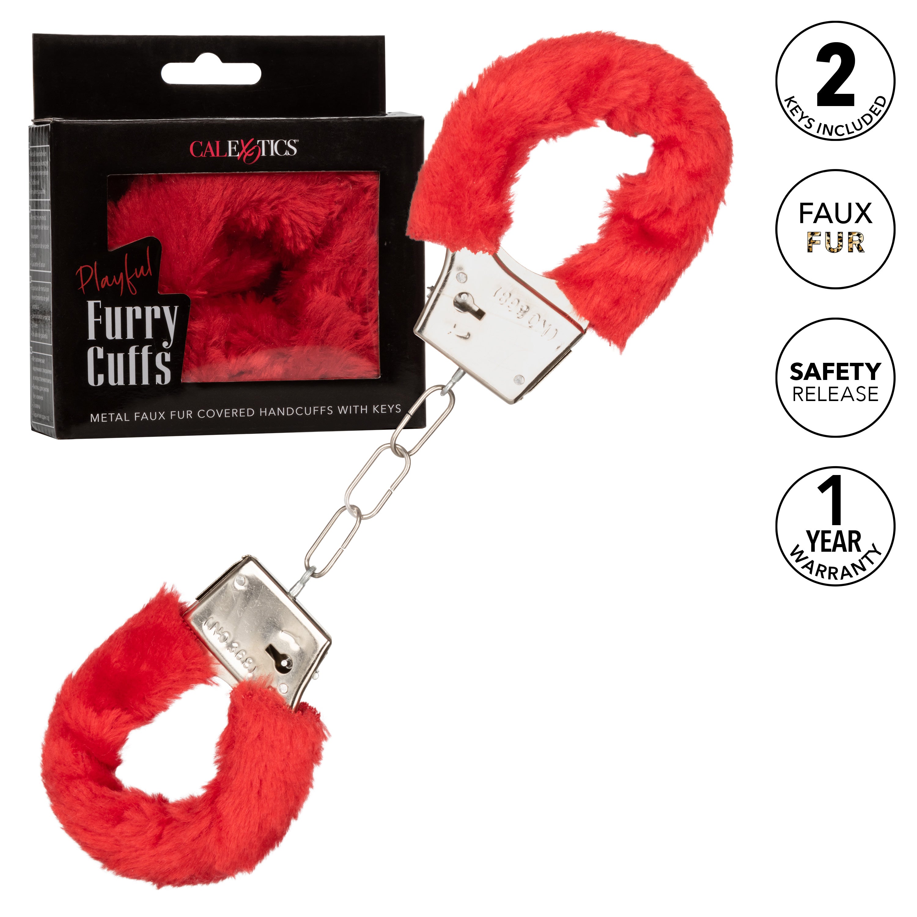 Playful Red Faux Fur Adjustable Metal Handcuffs with Keys > Bondage Gear > Handcuffs