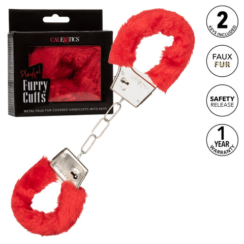 Playful Red Faux Fur Adjustable Metal Handcuffs with Keys > Bondage Gear > Handcuffs