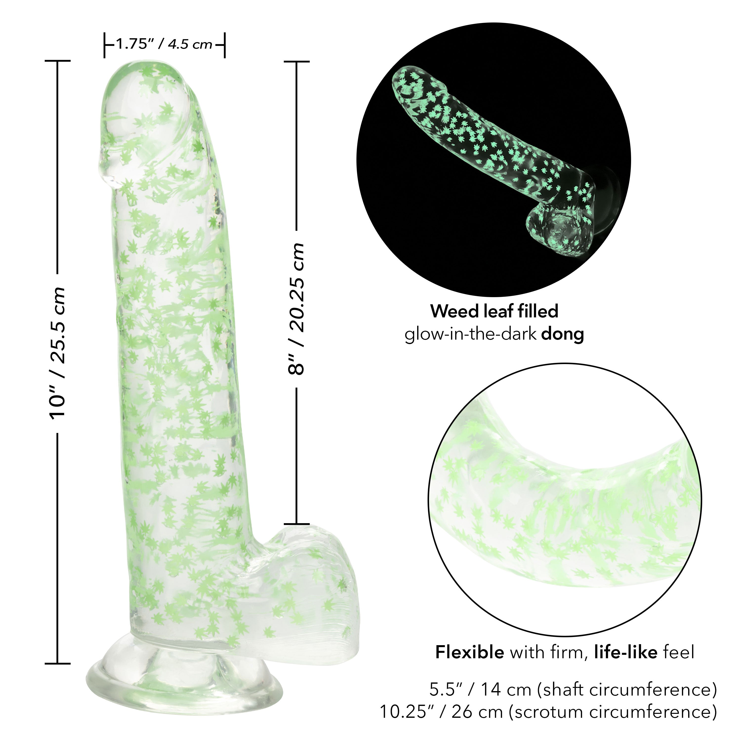 Naughty Bits I Leaf Dick Glow in the Dark Green Weed Leaf Dildo 8 Inch DONGS