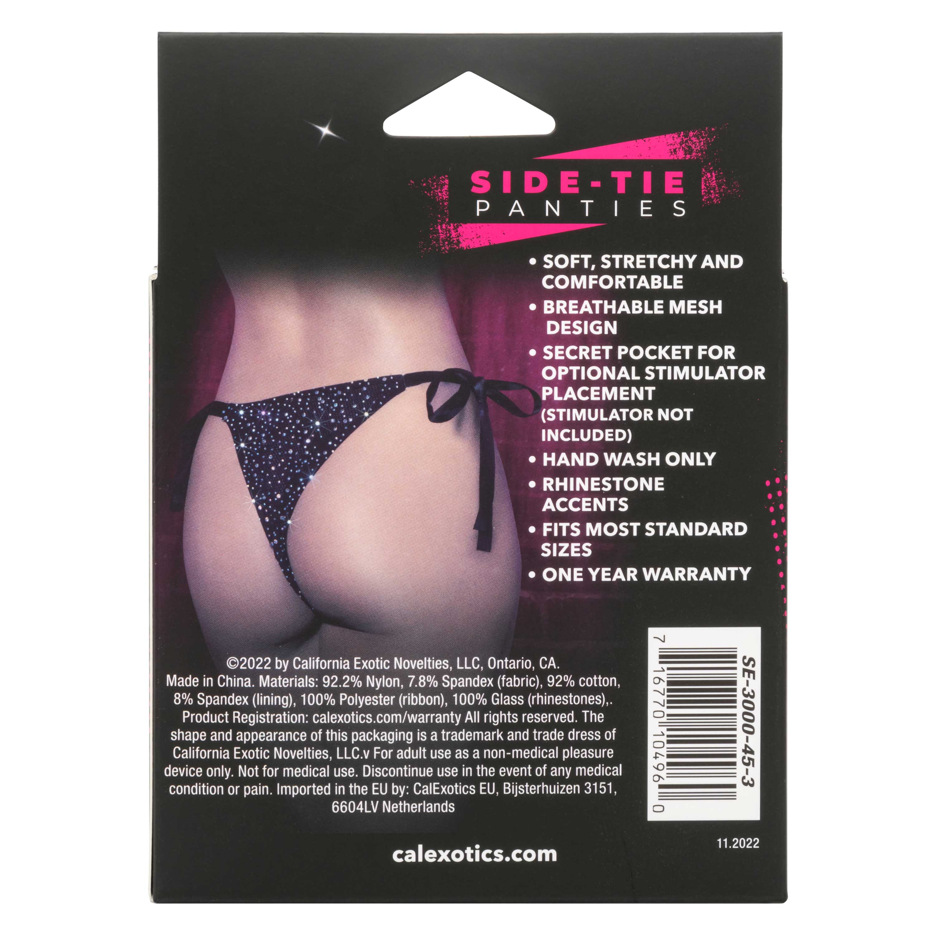 Radiance Side-Tie Panties Black Rhinestone Mesh with Satin Ties – One Size > Clothes > Panties