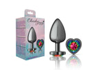 Cheeky Charms Gunmetal Butt Plug with Heart Rainbow Jewel Large > Anal Range > Jewel Butt Plugs