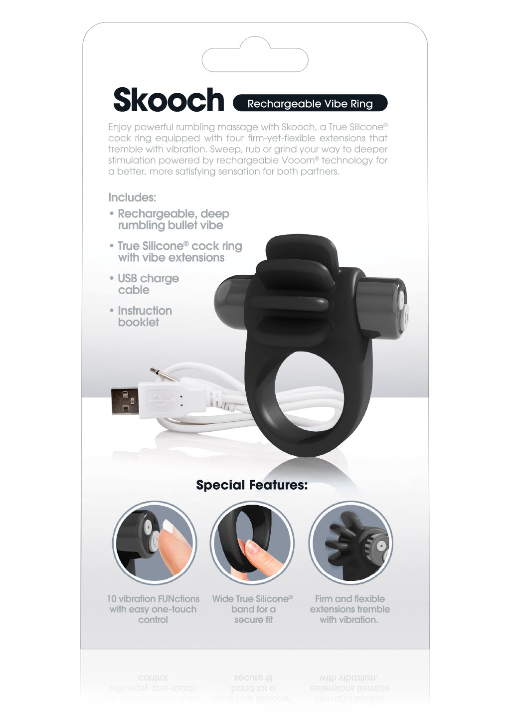 Skooch Charged Rechargeable Vibrating Cock Ring with Textured Silicone Stimulation > Sex Toys > Couples Toys