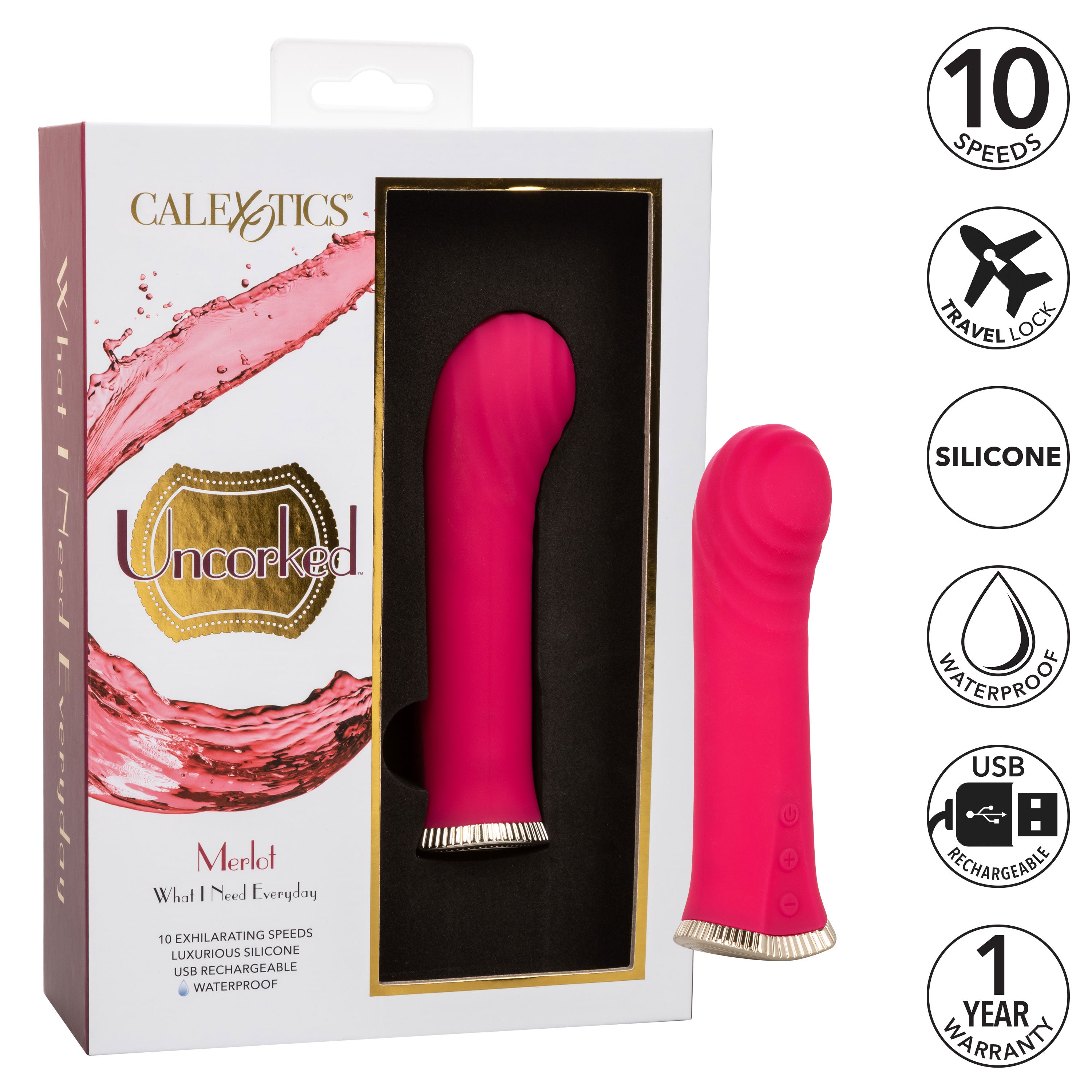Uncorked Merlot Mini Massager Vibrator in Pink with 10 Speeds and 3-Inch Silicone Personal Vibrator > Vibrators > Mini Vibrators