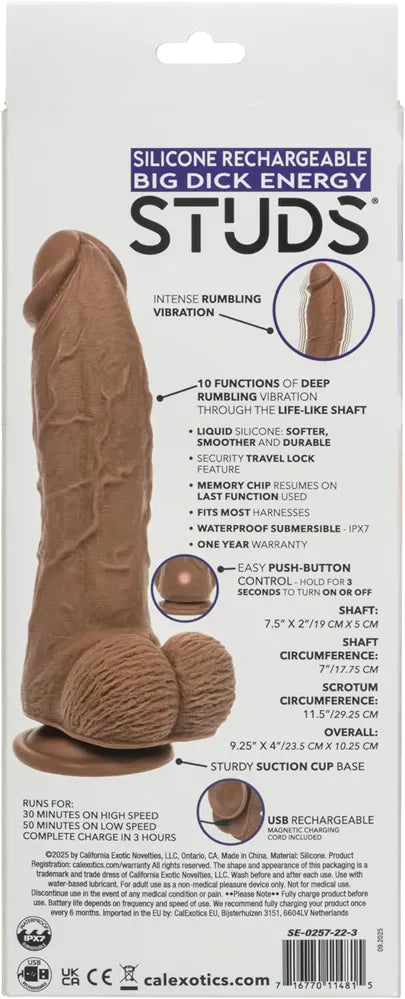 Big Dick Energy Studs – 7.5" Rechargeable Silicone Hands-Free Vibrator > Vibrators > Realistic Vibrators