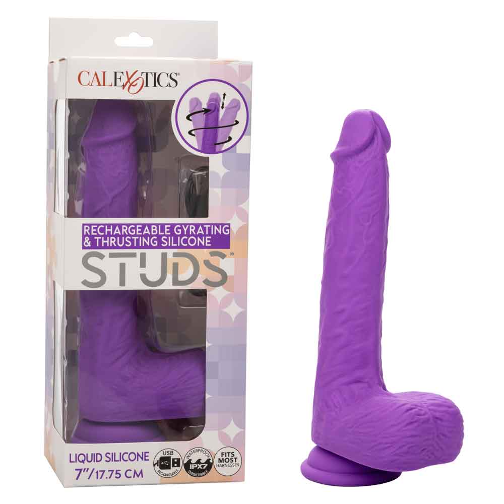 Rechargeable Gyrating Thrusting Silicone Studs 7 Inch Purple DONGS