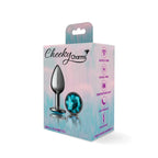 Cheeky Charms Gunmetal Round Butt Plug With Teal Jewel Small > Anal Range > Jewel Butt Plugs
