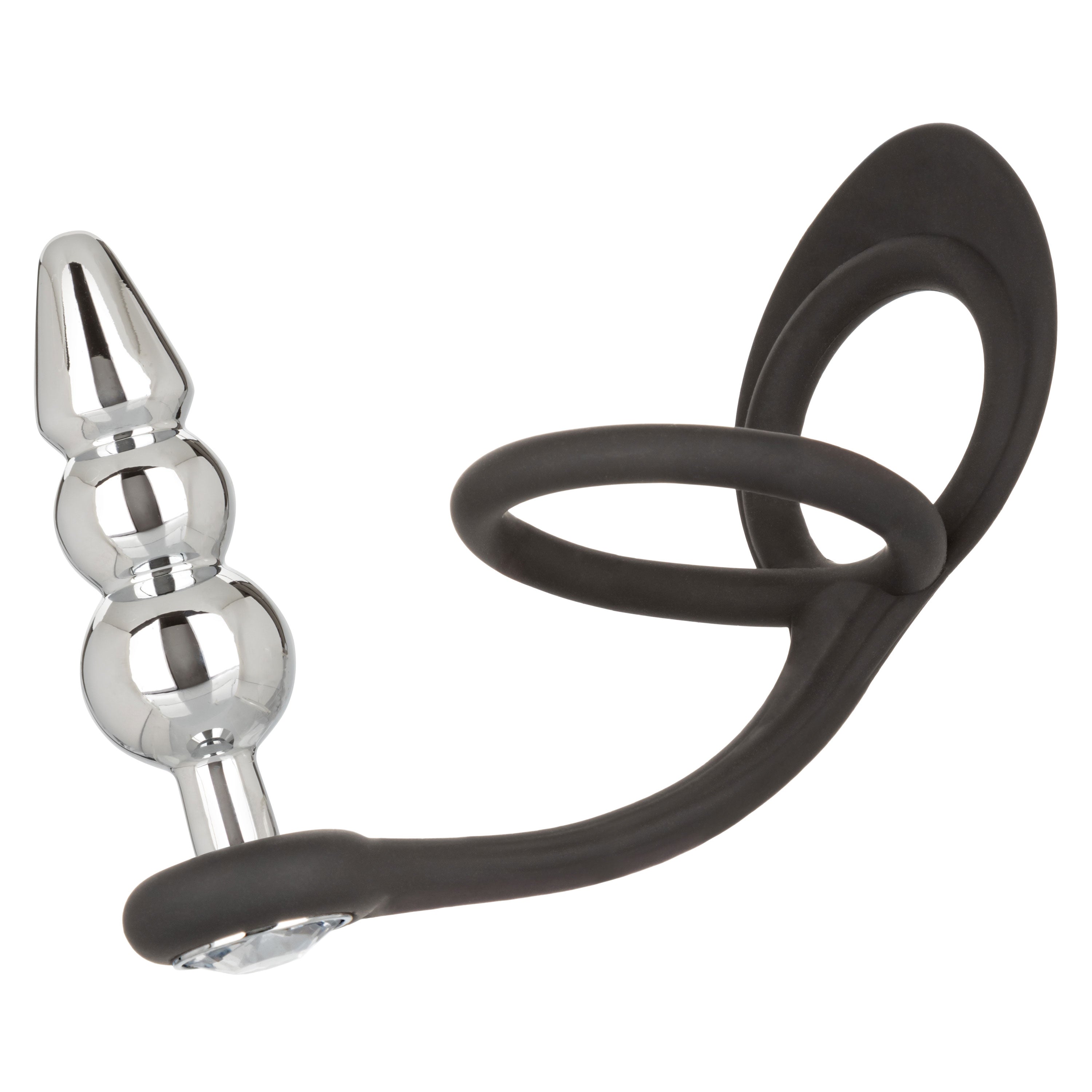 Star Fucker Beaded Plug With Stretchy Black Silicone Dual Enhancer and Silver Metal Probe > Anal Range > Prostate Plugs