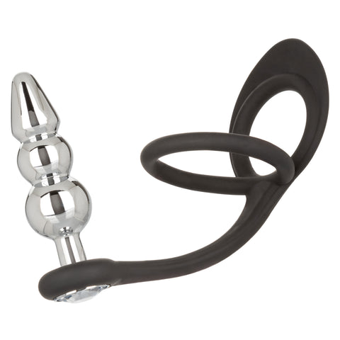 Star Fucker Beaded Plug With Stretchy Black Silicone Dual Enhancer and Silver Metal Probe > Anal Range > Prostate Plugs