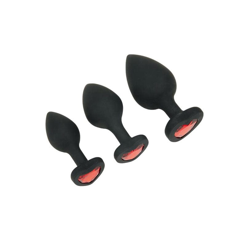 WhipSmart Heartbreaker Three Piece Silicone Crystal Heart Anal Training Set Butt Plugs