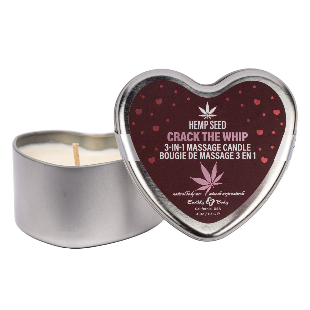 EB Hemp Seed 3 in 1 Candle 113g - Crack The Whip, Rose Amber Scent Massage Oil