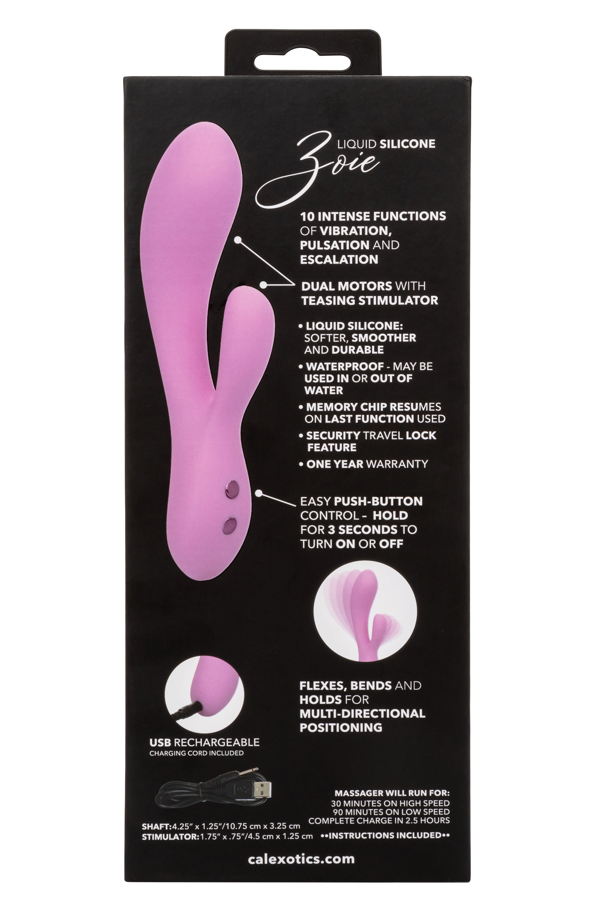 Contour Zoie Pink Flexible Dual Massager with 10 Vibration Functions and Silicone Design > Vibrators > Ladies > Rabbit