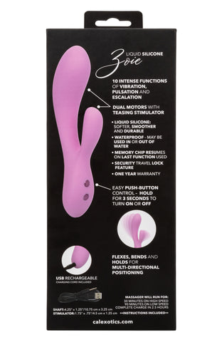 Contour Zoie Pink Flexible Dual Massager with 10 Vibration Functions and Silicone Design > Vibrators > Ladies > Rabbit