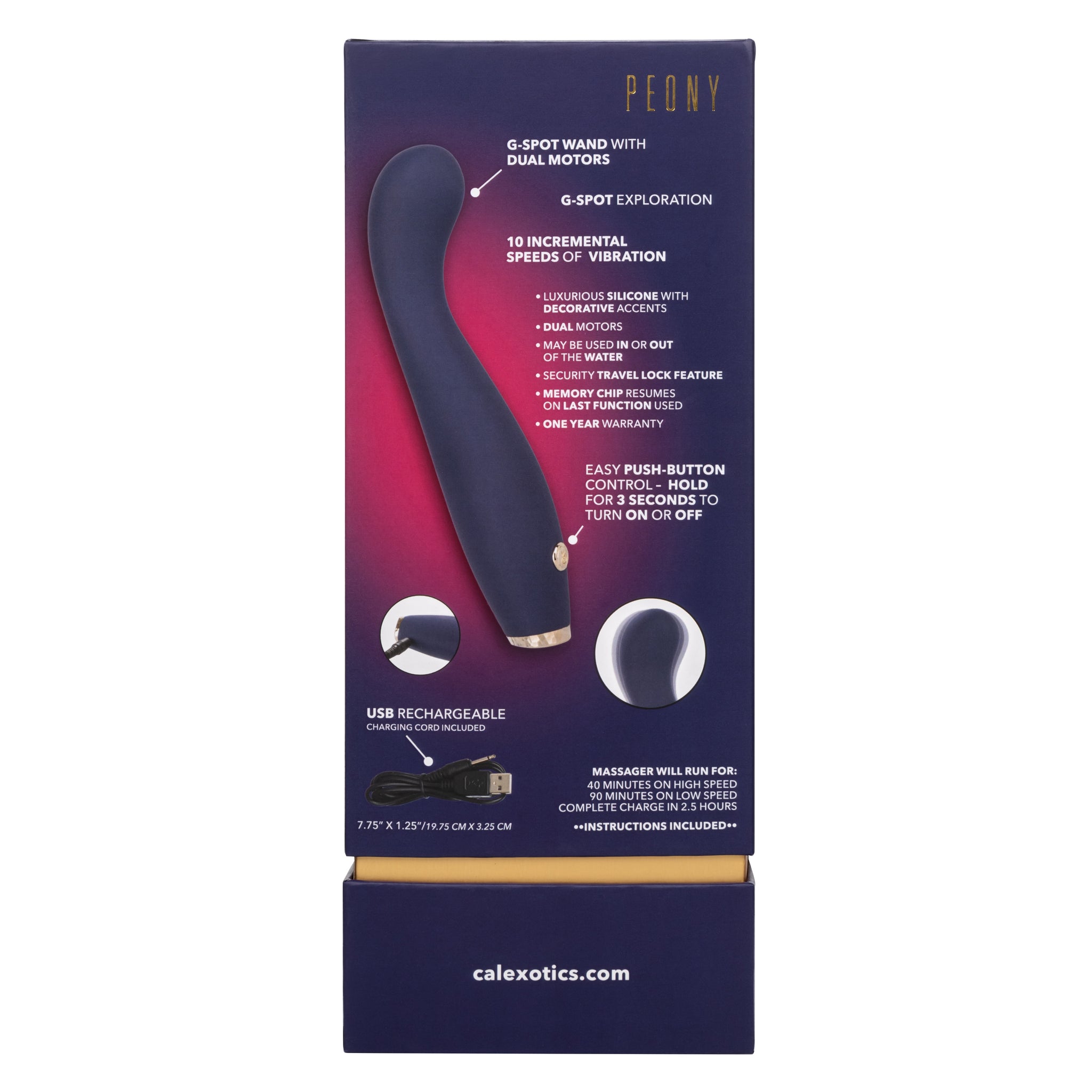 Chic Peony Flexible G-Wand Vibrator with Dual Motors, 10 Speeds, Navy Blue Silicone and Gold Accents Purple > Sex Toys For Ladies > G-Spot Vibrators