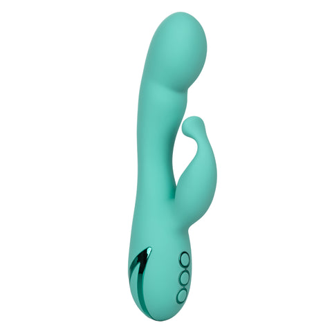 California Dreaming Tahoe Temptation Silicone Massager in Aqua Blue with Dual Vibration and Pinpoint Teaser > Vibrators > Ladies > Rabbit