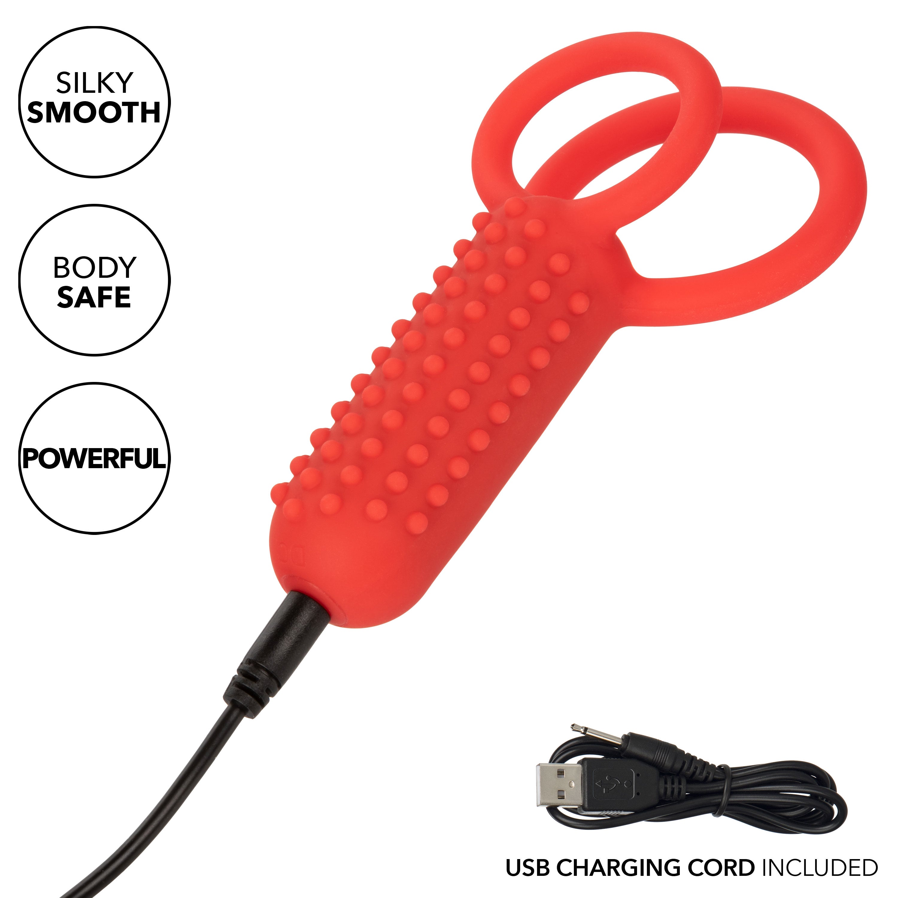 CalExotics Silicone Vertical Dual Enhancer Red Waterproof with 12 Intense Vibration Functions > Cock Ring > Vibrating
