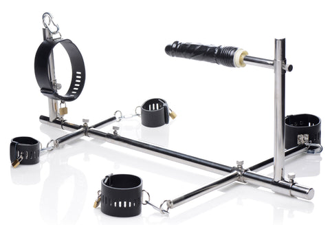 Master Series Imprisoned Metal Stockade with Built-In Dildo – Heavy-Duty Bondage Equipment > Sex Toys > Sex Furniture