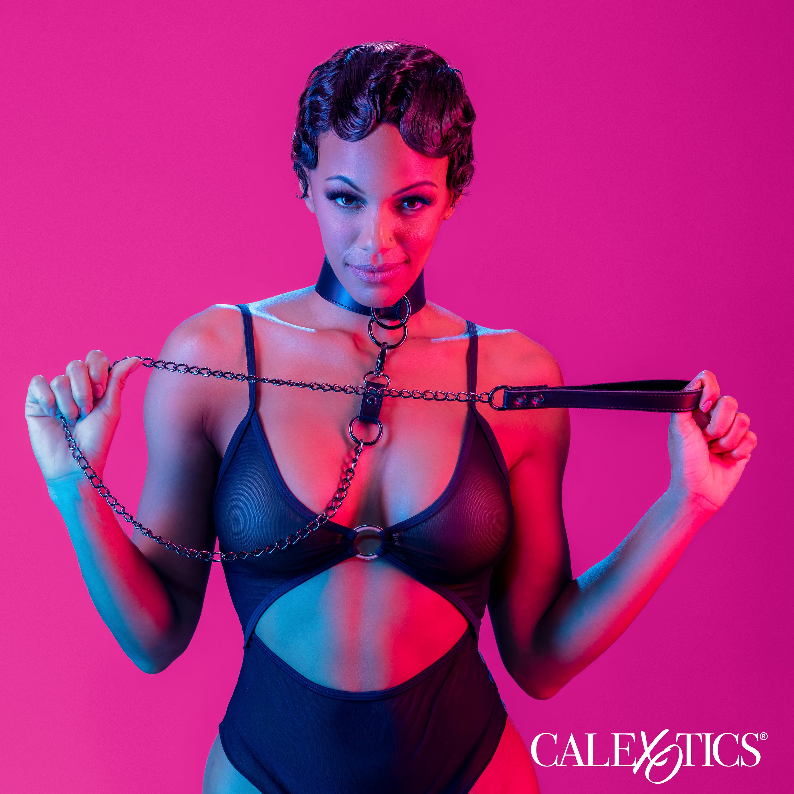 Euphoria Collection Collar With Chain Leash Black Velvet and Vegan Leather > Bondage Gear > Collars & Leashes