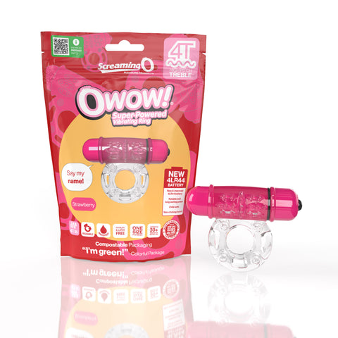 Screaming O 4T OWow Super Powered Vibrating Ring Strawberry Color Body Safe Waterproof > Cock Ring > Vibrating