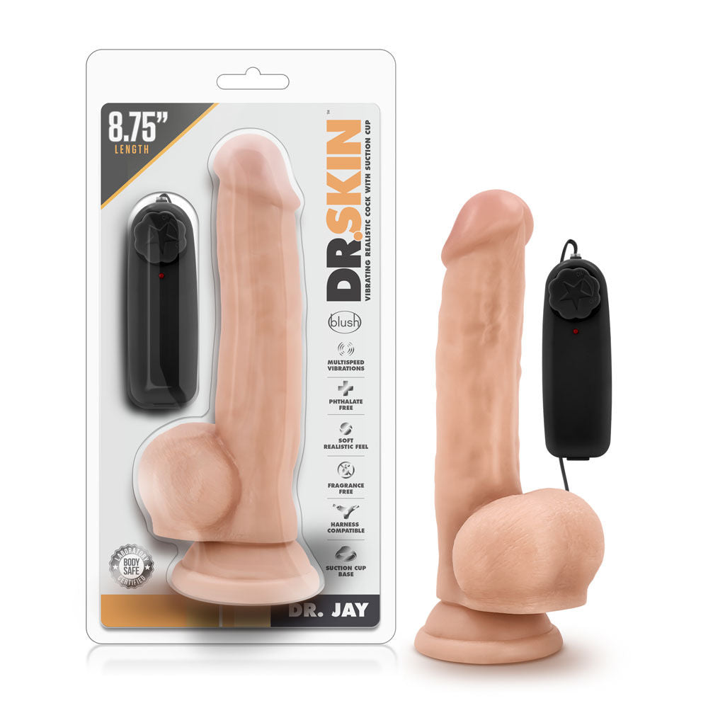 Dr Skin 8.75 Inch Curved Vibrating Dildo with Suction Cup Beige DONGS Vibrating